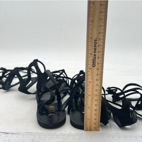 YDN Women Sexy Knee High Lace up Flats Fringe Low Heel Gladiator Strap Sandals - Picture 5 of 8